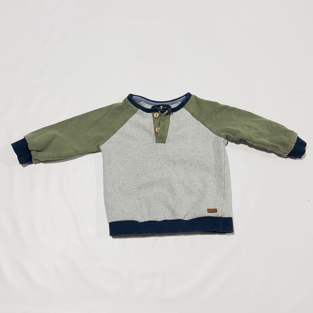 2022 7 For All Mankind Boys Green Long Sleeve Grey And Blue 18 Months Sweater